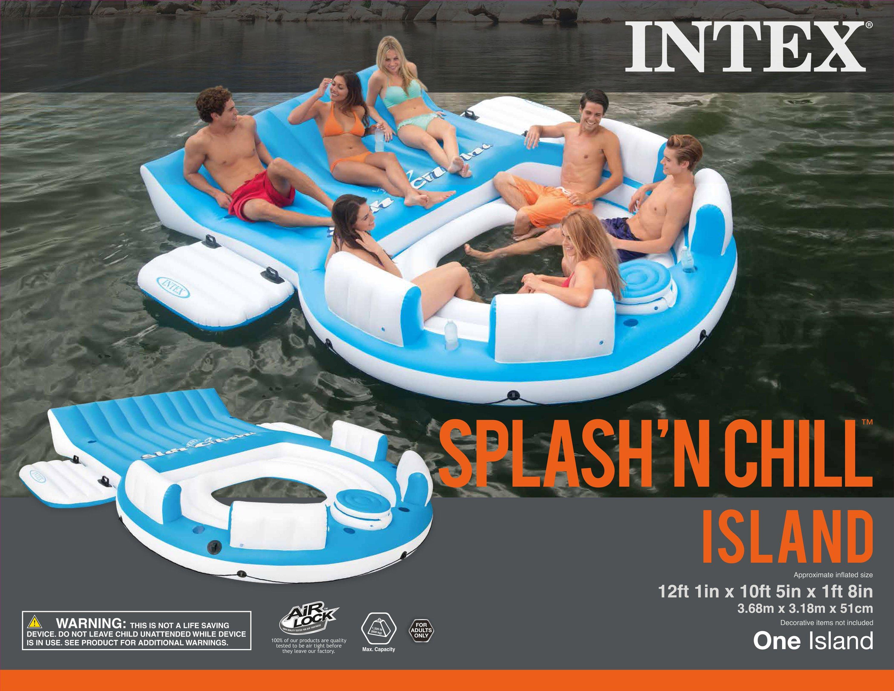Inflatable Island Pool Lake Raft Lounger w/ Oasis Island Floating Lounge