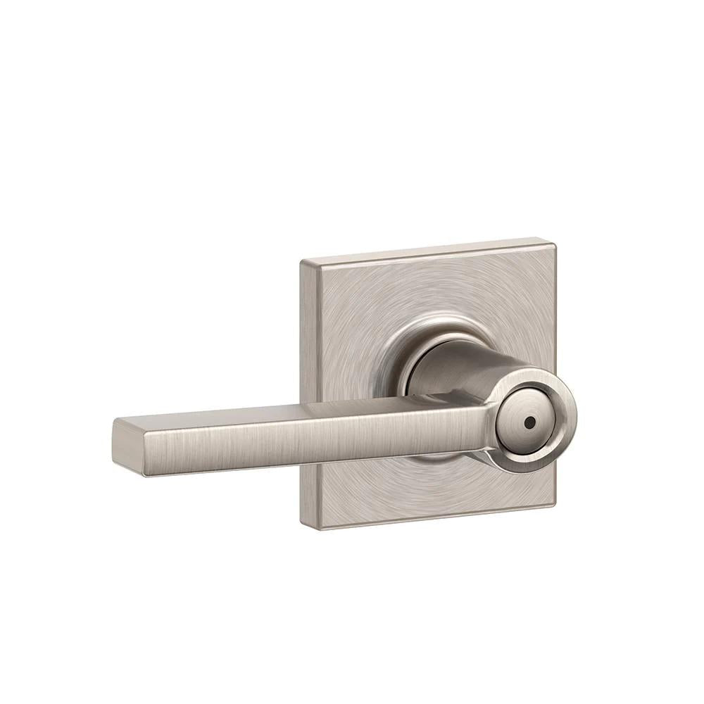 Latitude Satin Nickel Privacy Bed/Bath Door Lever with Collins Trim