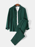 mens pure color revere collar shirts basics two pieces outfits with sweatpants