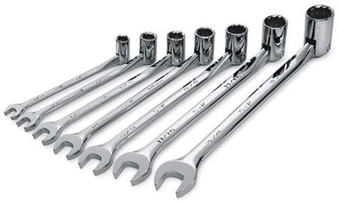SK Professional Tools 86132 7-Piece 12-Point Fractional Flex Long Combination Wrench Set - SuperKrome Finish, Set of 7 Chrome Wrenches Made in USA
