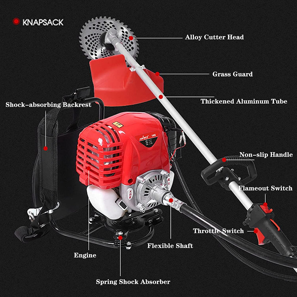 LANHA Multifunction Petrol Lawnmower, 2-Stroke Petrol Lawn Mower Self Propelled Push Button Electric Start Lawn Mower 1.25KW/6500RPM 800ML Fuel Tank