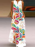V-neck Casual Loose Floral Print Sleeveless Maxi Dress