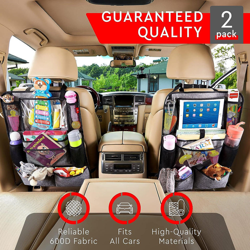 Helteko Backseat Car Organizer, Kick Mats Back Seat Protector with Touch Screen Tablet Holder, Car Back Seat Organizer for Kids, Car Travel Accessories, Kick Mat with 9 Storage Pockets 2 Pack, Gray