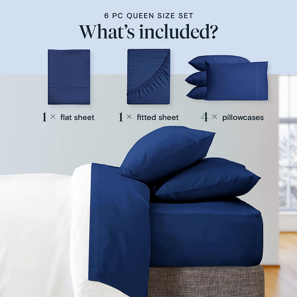 LuxClub 6 PC King Size Sheet Set Bamboo Sheets Deep Pockets 18" Eco Friendly Wrinkle Free Cooling Sheets Machine Washable Hotel Bedding Silky Soft - Navy King