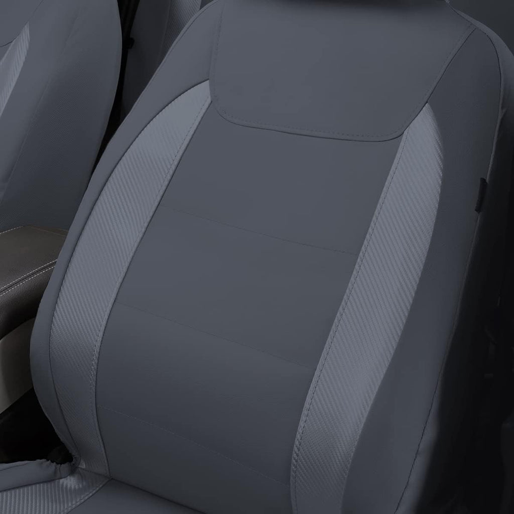 Flying Banner car seat Covers Protects Water Proof Faux Leather Carbon Fiber Front and Rear Bench Split 40/60 50/50 60/40(Gray Gray, Full Set - 8PCS)