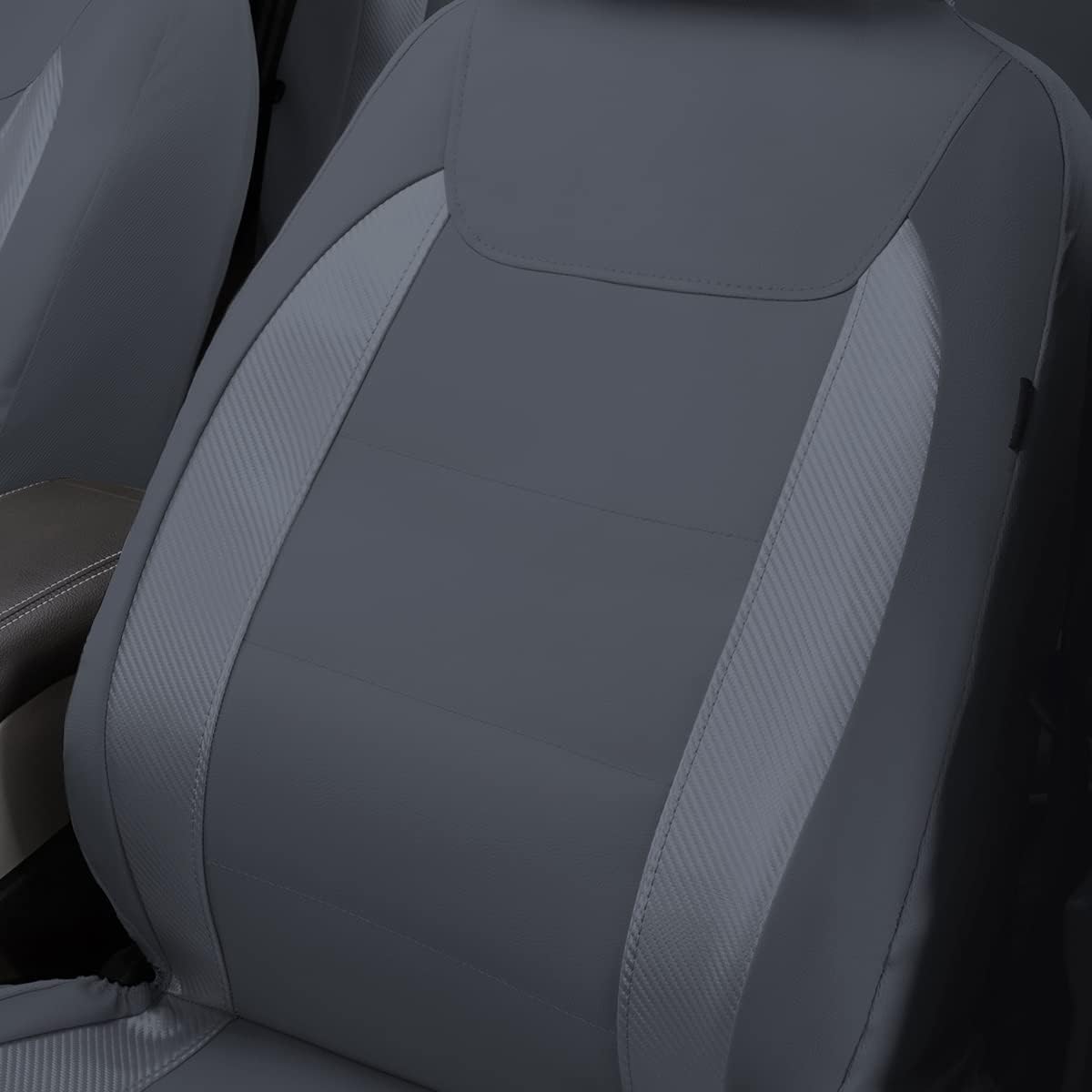 Flying Banner car seat Covers Protects Water Proof Faux Leather Carbon Fiber Front and Rear Bench Split 40/60 50/50 60/40(Gray Gray, Full Set - 8PCS)