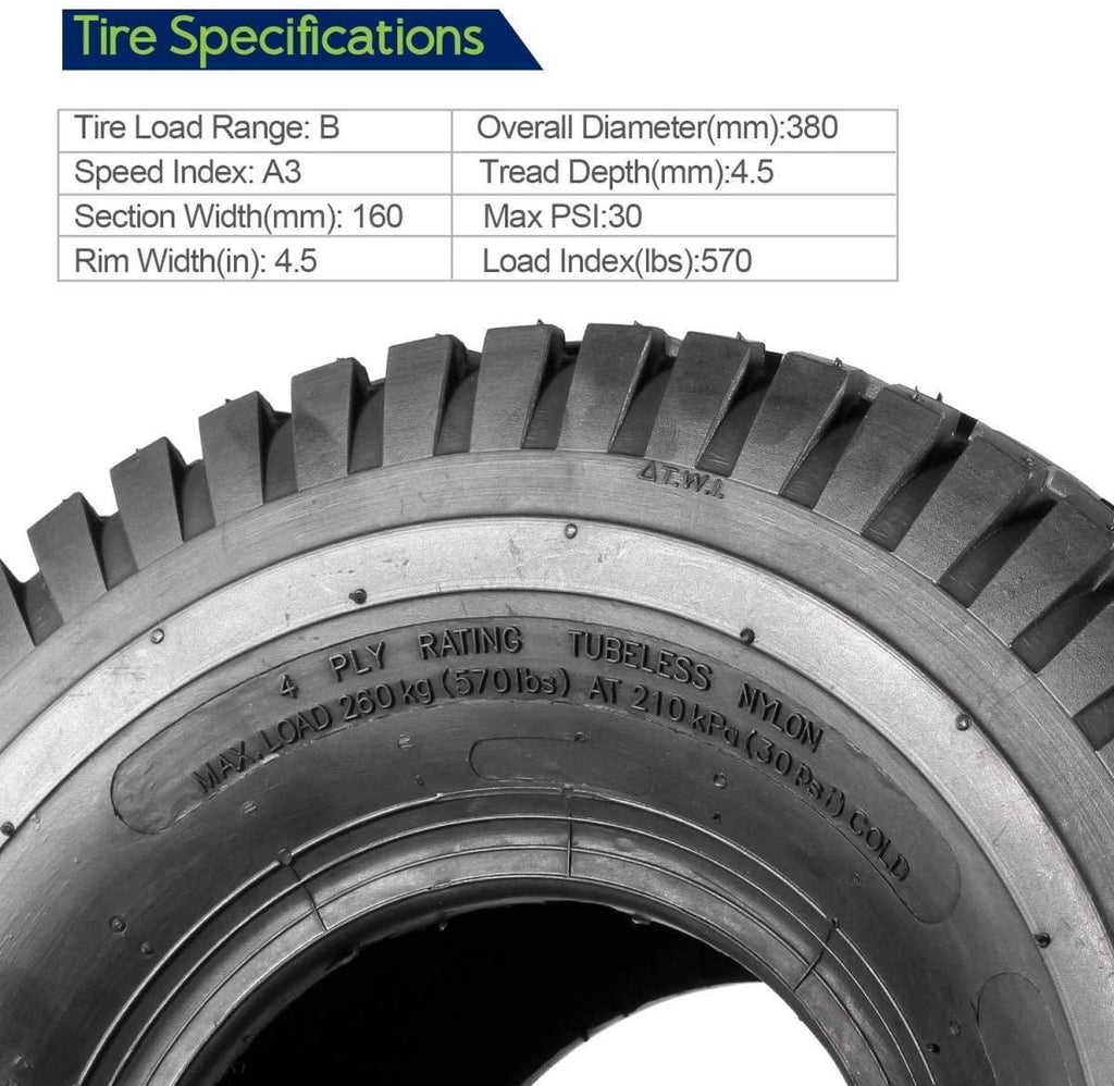 MaxAuto Lawn Mower Turf Tires 15x6-6 Front & 20x8-8 Rear 4PR(2 Front Tires+2 Rear Tires)
