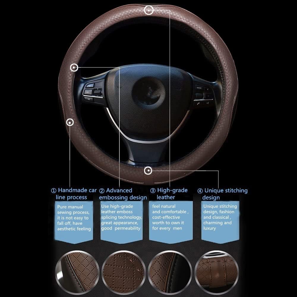 Gomass Car Steering Wheel Cover, Anti-Slip, Safety, Soft, Breathable, Heavy Duty, Thick, Full Surround, Sports Style (Black Brown)