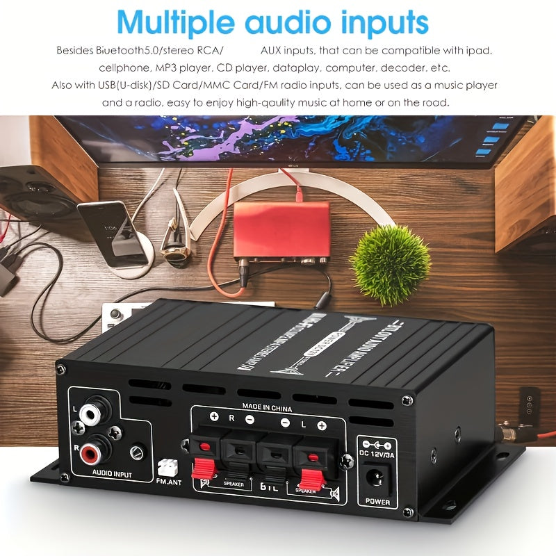 High Quality 1 Set 800W 2 Channel BT Mini HIFI Power Amplifier Audio Stereo Amp Home Car FM