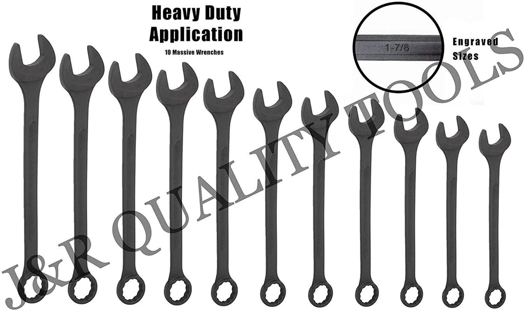 VCT 10 PC SAE Black-Oxide Jumbo Combo Wrench Set | 1-5/16" - 2" W/Carrying Pouch