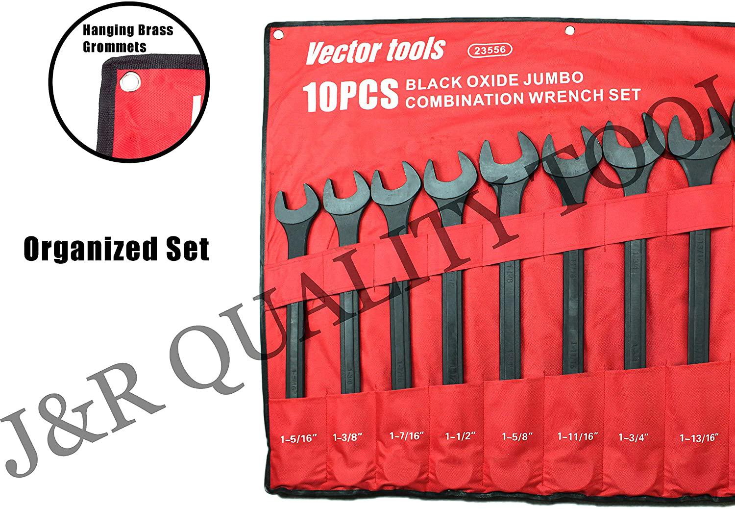 VCT 10 PC SAE Black-Oxide Jumbo Combo Wrench Set | 1-5/16" - 2" W/Carrying Pouch