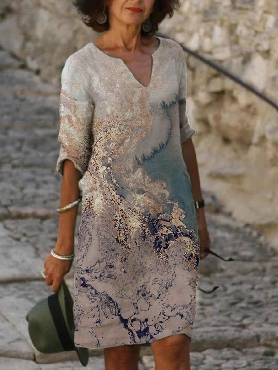 Ladies Casual Abstract Inkjet Printing Shift Dress