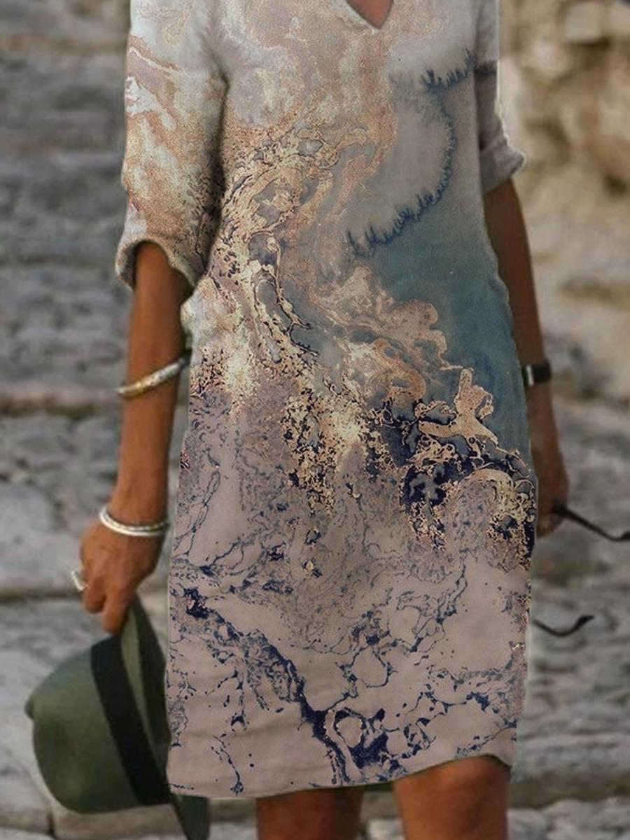 Ladies Casual Abstract Inkjet Printing Shift Dress