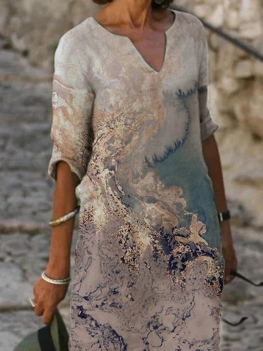 Ladies Casual Abstract Inkjet Printing Shift Dress