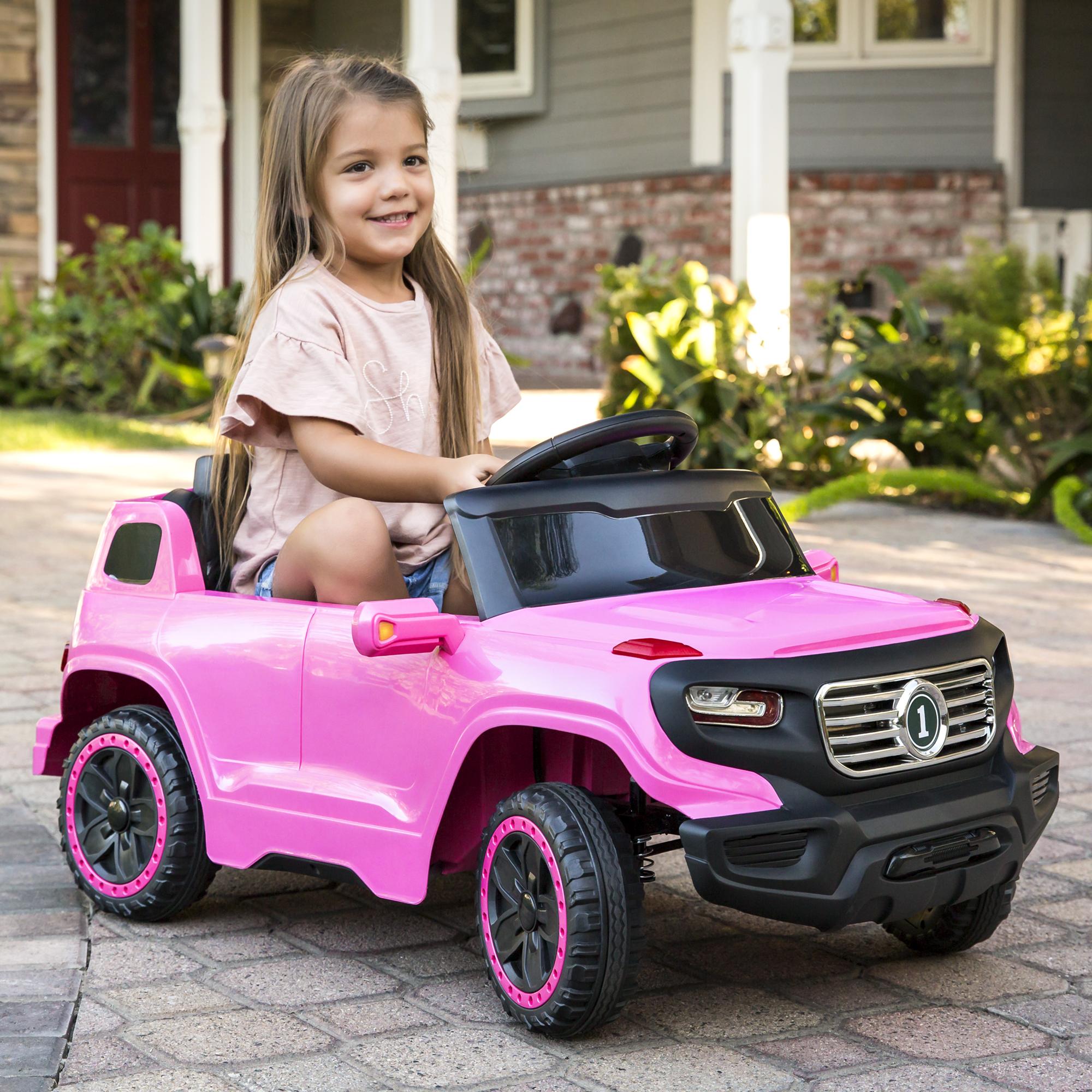 6V Kids Ride On Car Truck w/ Parent Control, 3 Speeds, LED Headlights, MP3 Player, Horn - Pink