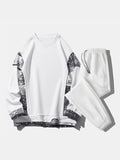 mens paisley print patchwork texture sweatshirt casual two pieces outfits