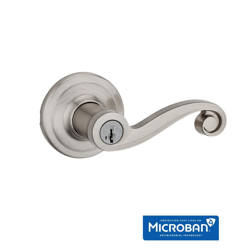 Lido Satin Nickel Exterior Entry Door Lever featuring SmartKey Security