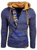 mens letter v-neck zip knit pullover casual drawstring hooded sweaters
