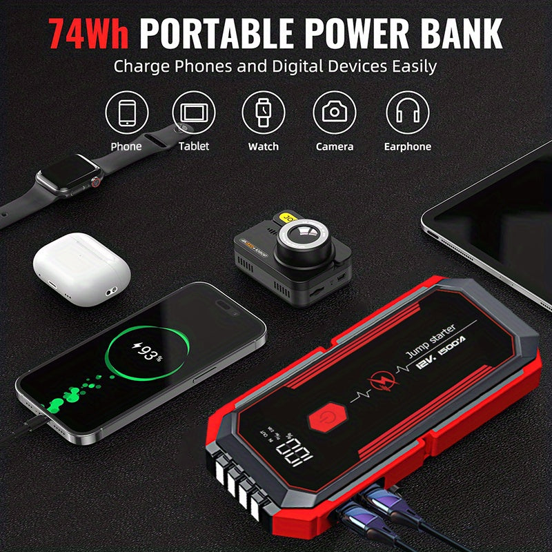 Car Jump Starter 2500A Peak Car Battery Jump Starter  Up To 2.11gal Gas And 1.85gal Diesel Engine 12V Portable Lithium Jump Starter LED Light/USB QC3.0