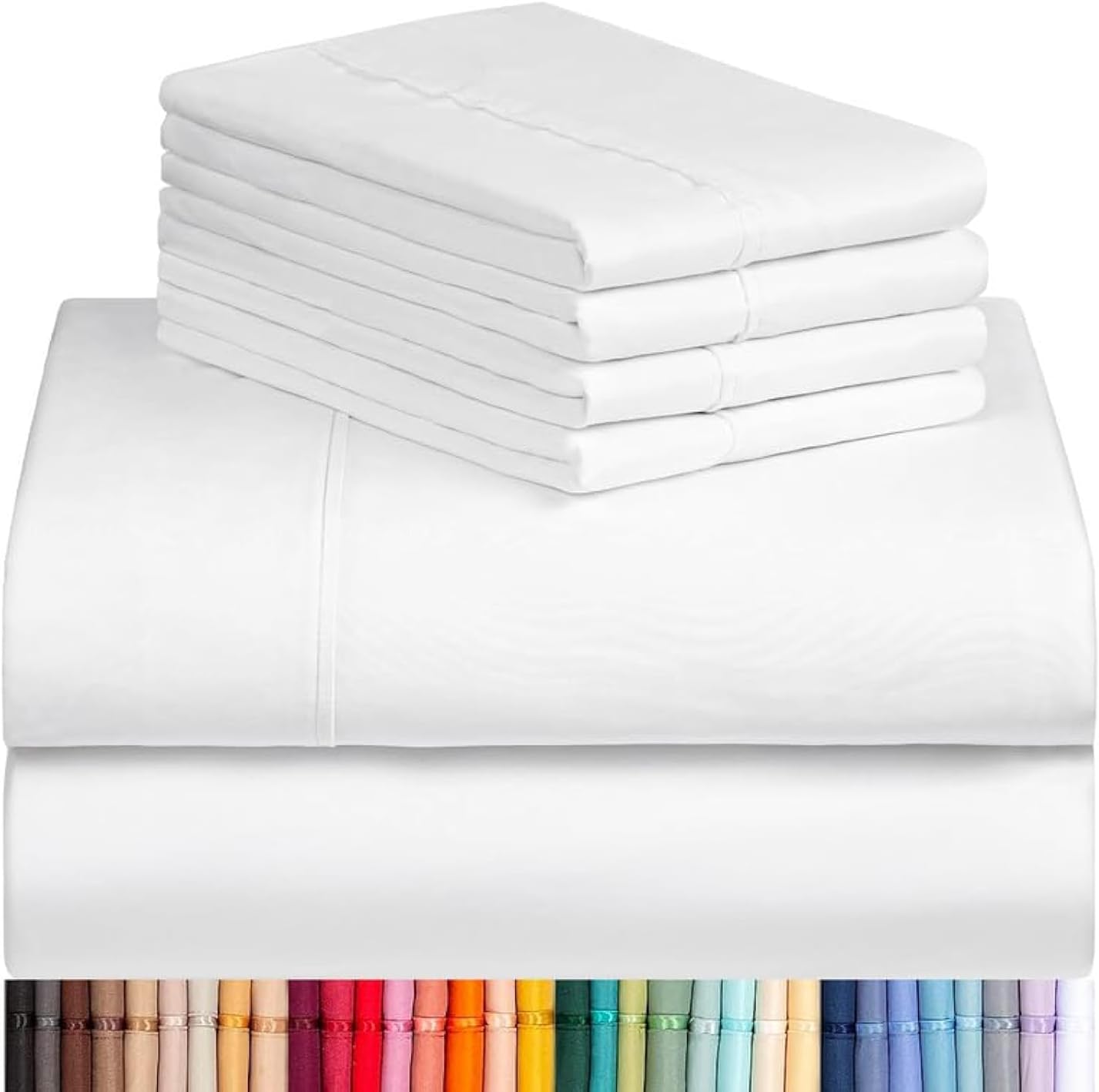 LuxClub 6 PC Queen Sheet Set, Rayon Made from Bamboo Bed Sheets, Deep Pockets 18" Eco Friendly Wrinkle Cooling Sheets Machine Washable Hotel Bedding Silky Soft - White Queen