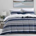 Bedduvit Navy Duvet Cover Queen - Cotton Duvet Cover Queen Size,3 Piece Percale Striped Duvet Cover Queen Sets,Simple Modern Queen Duvet Cover with Zipper Closure &amp; 8 Ties