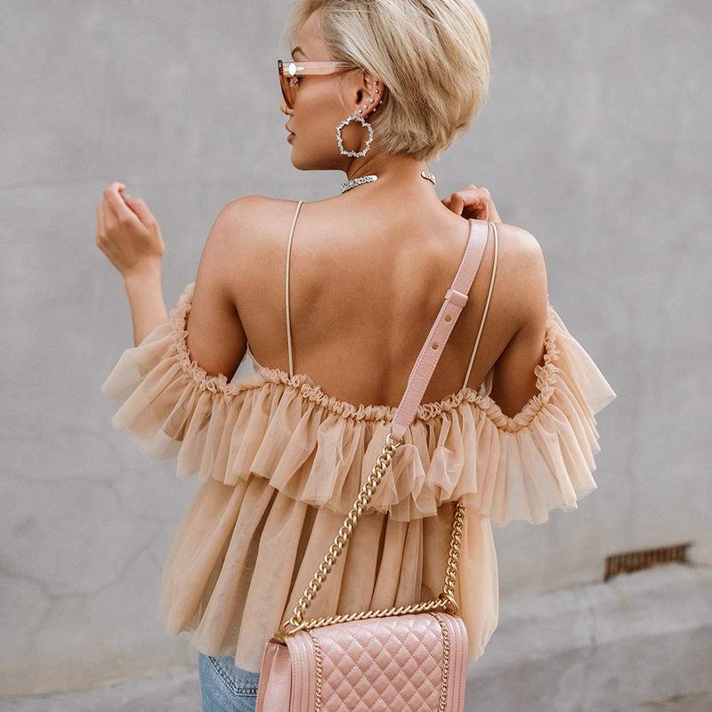ruffle peplum mesh top