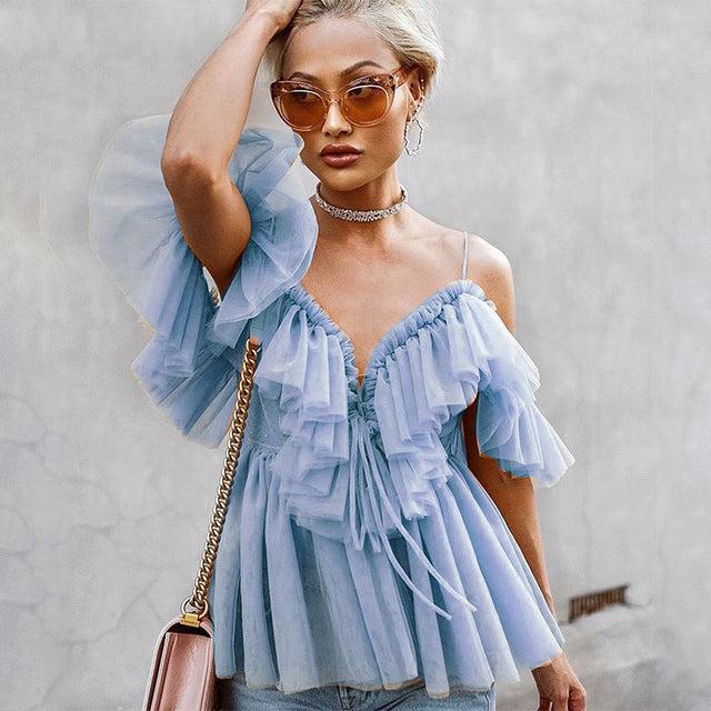 ruffle peplum mesh top