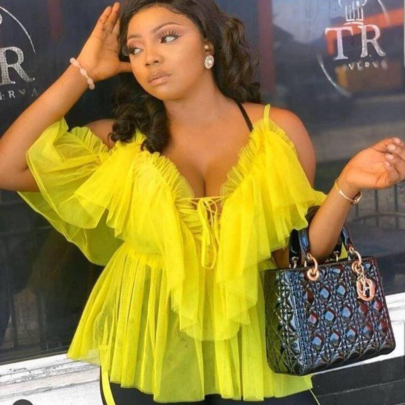 ruffle peplum mesh top