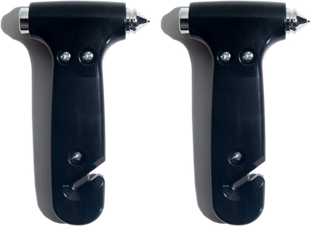 Super-Cute Safety Hammer - Emergency Automotive Escape Hammer Tool, Seat Belt Cutter &amp; Car Window Break Tool - Black, 2 Count