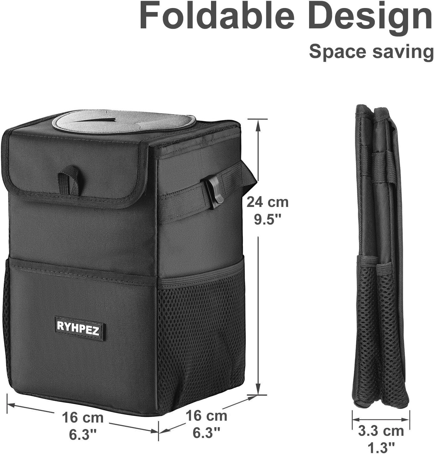 Ryhpez Car Trash Can with Lid - Car Trash Bag Hanging with Storage Pockets Collapsible and Portable Car Garbage Bin