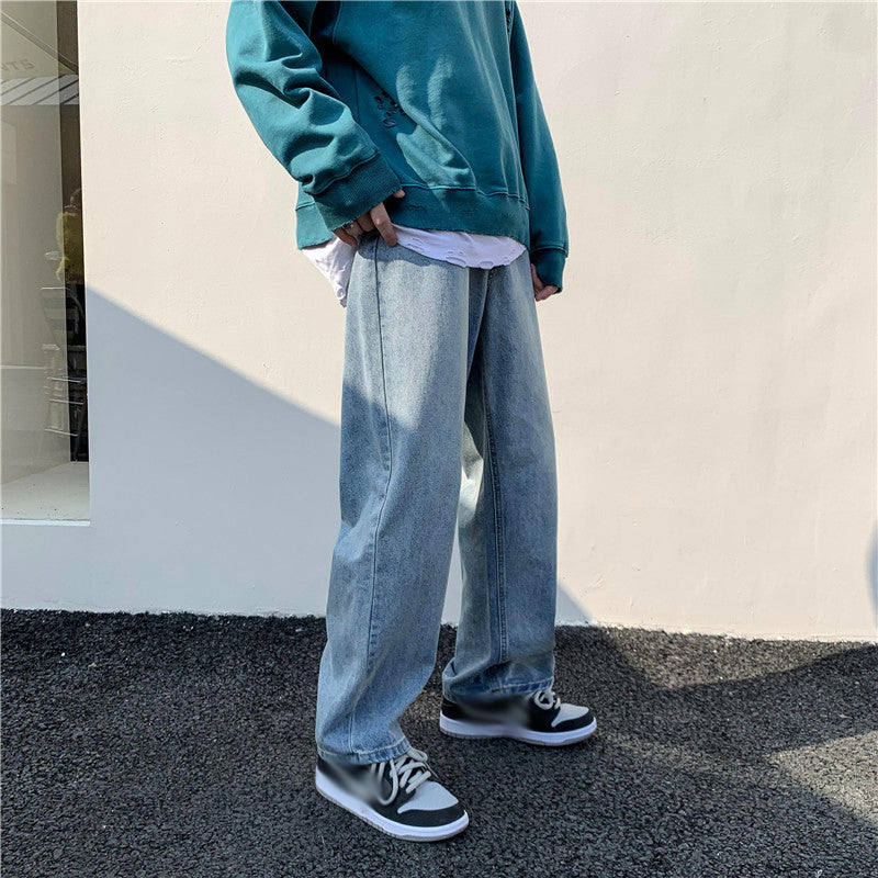 men solid wide leg jeans
