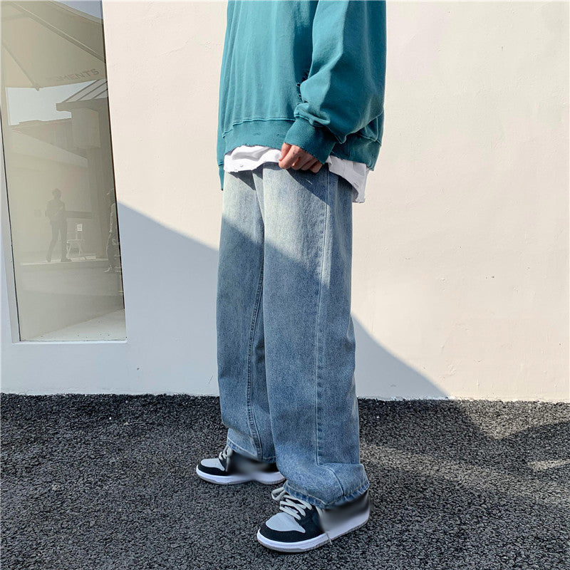 men solid wide leg jeans