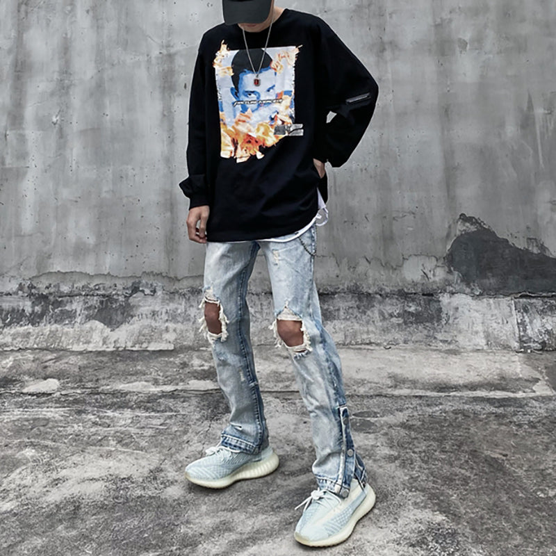 high street vintage washed knee ripped jeans