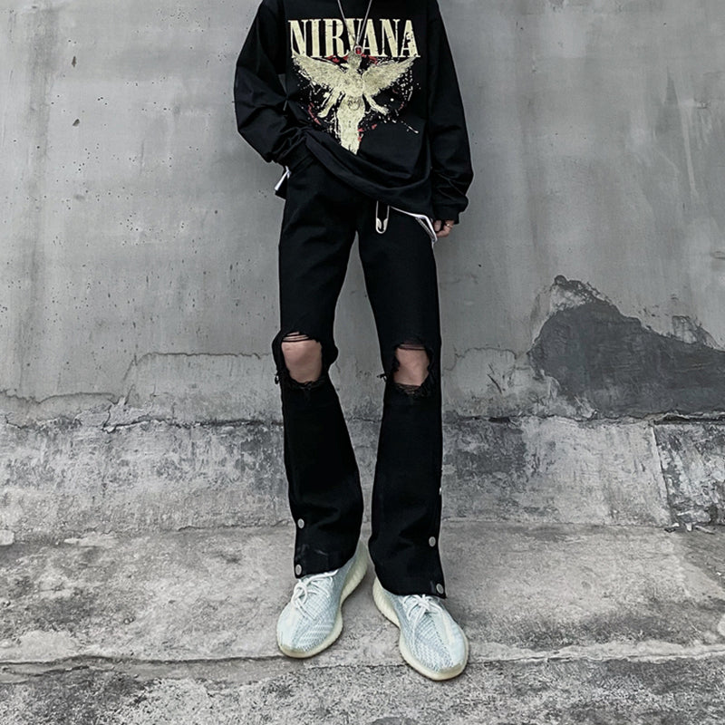 high street vintage washed knee ripped jeans