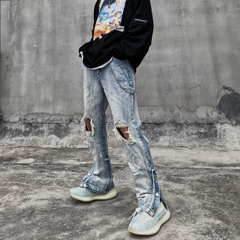 high street vintage washed knee ripped jeans
