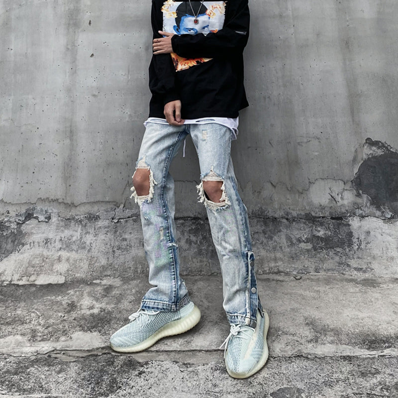 high street vintage washed knee ripped jeans