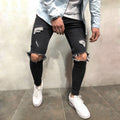 men's street solid color ripped denim trousers