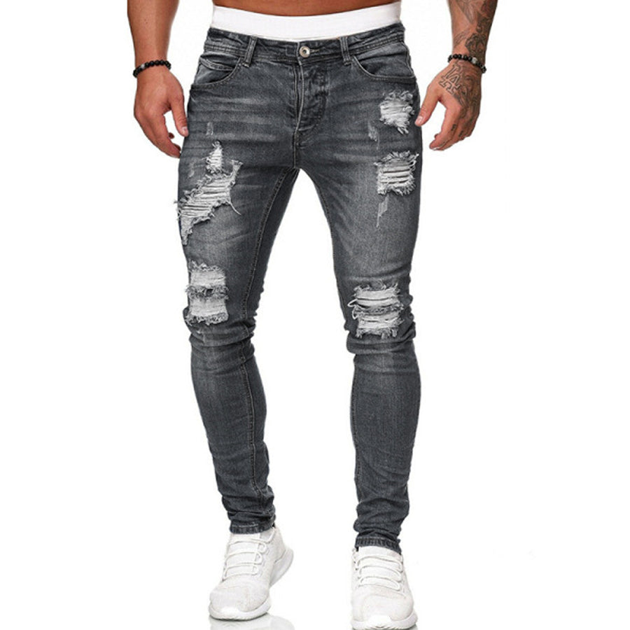 men's fashion washed hole jeans