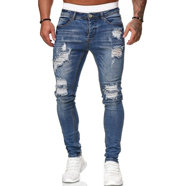 men's fashion washed hole jeans