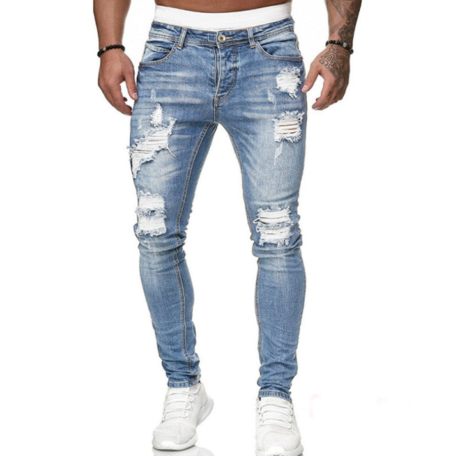 men's fashion washed hole jeans