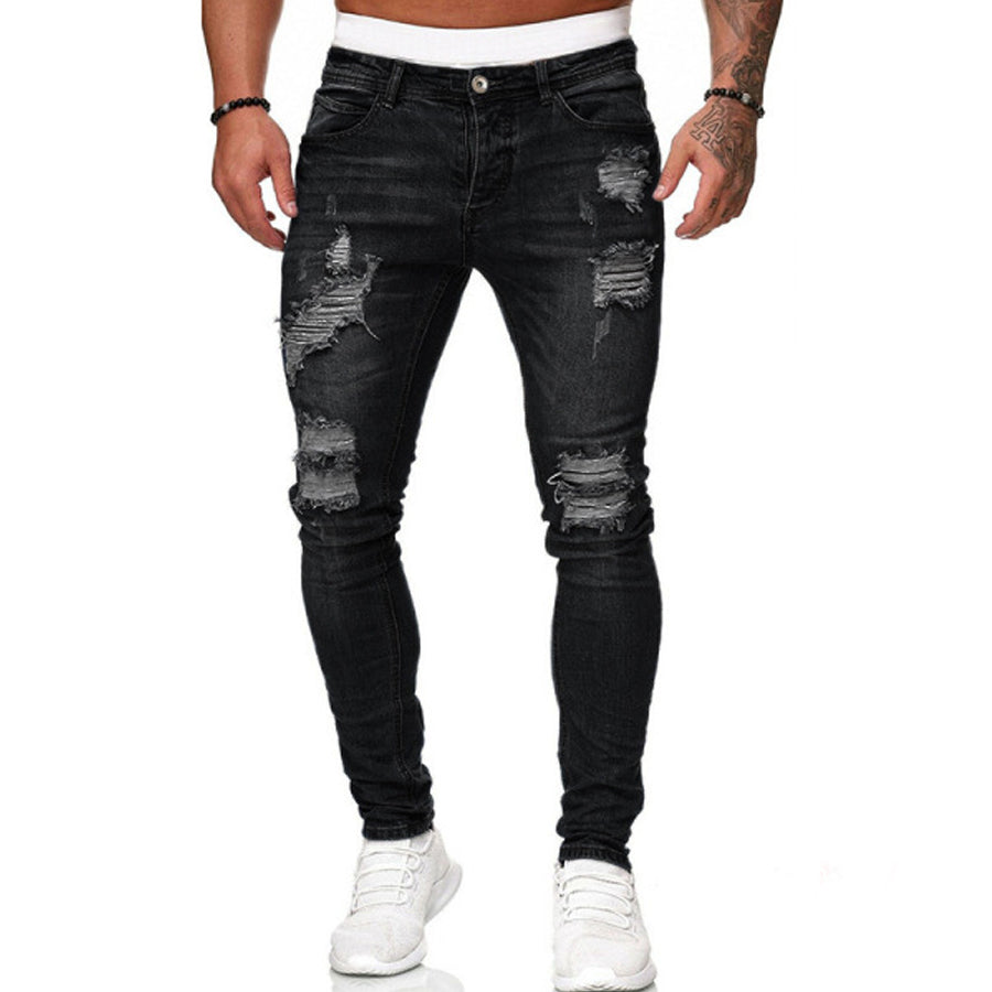 men's fashion washed hole jeans
