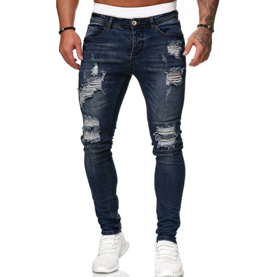 men's fashion washed hole jeans