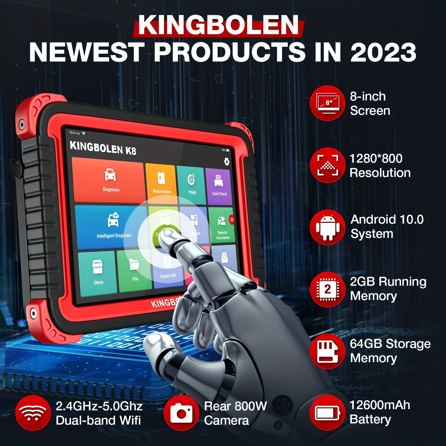 KINGBOLEN K8 Auto Full System Diagnostic Tools 28 Reset Function ECU Coding Bi-directionnal 2 Years Update OBD2 Scanner