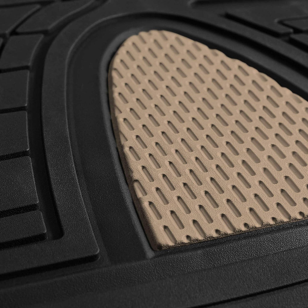 FH Group Automotive Floor Mats - Heavy-Duty Rubber Floor Mats for Cars, Universal Fit Full Set, Climaproof Floor Mats, Trimmable Floor Mats for Most Sedan, SUV, Truck Floor Mats Beige