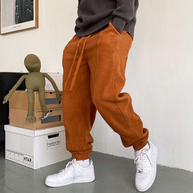 polar fleece solid color loose-fitting sports sweatpants