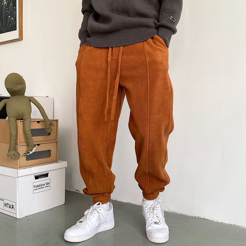 polar fleece solid color loose-fitting sports sweatpants