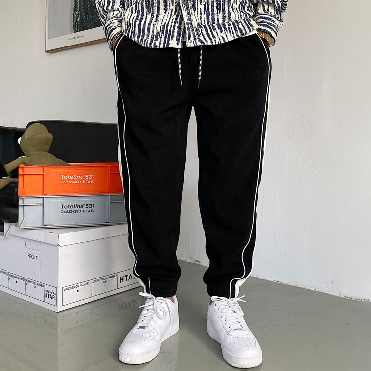 handsome striped grey sports sweatpants