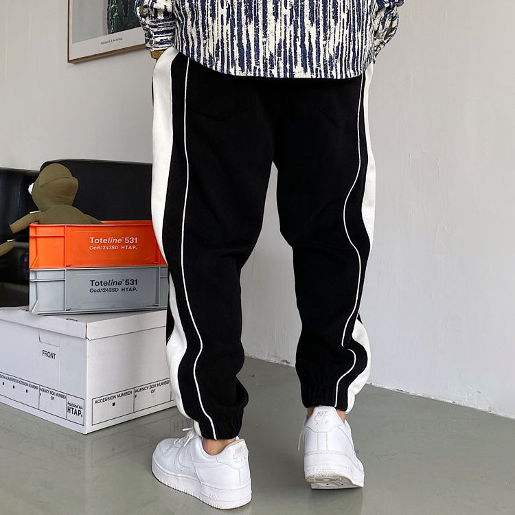 handsome striped grey sports sweatpants
