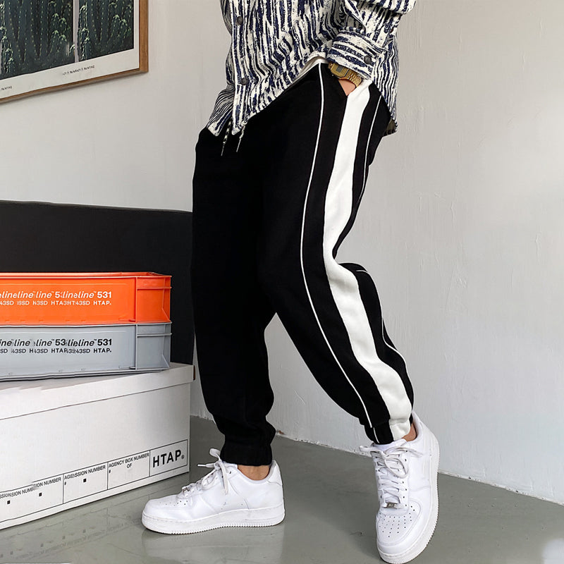 handsome striped grey sports sweatpants