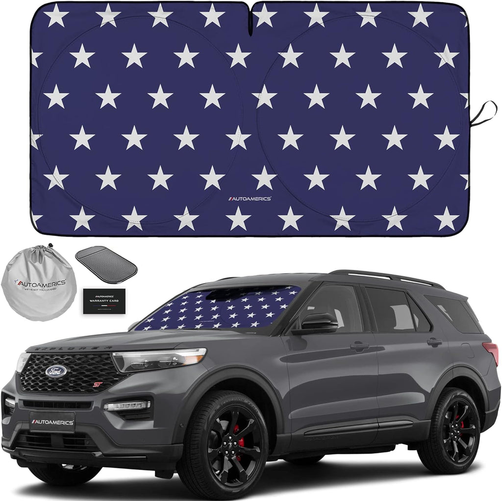 Autoamerics 1-Piece Windshield Sun Shade American Stars Flag USA Patriotic  - Foldable Car Front Window Sunshade for Sedans SUV Truck - Blocks Max UV Rays and Keeps Your Vehicle Cool - Medium